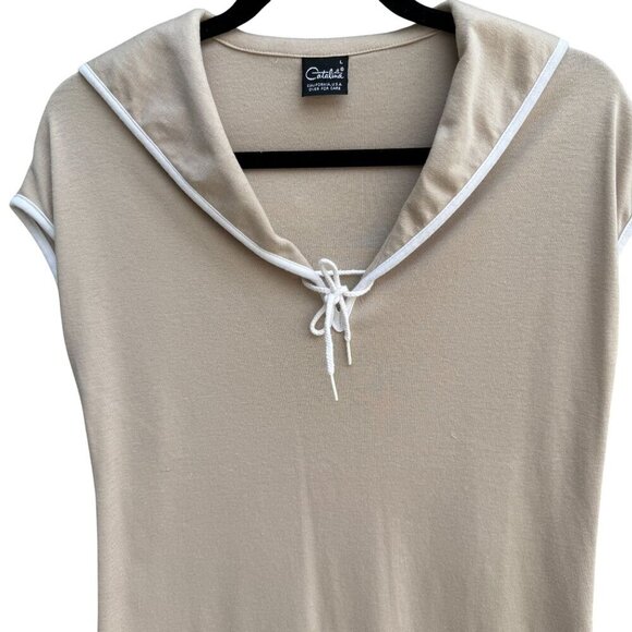Catalina Vintage 60s 70s Womens Tan Sailor Collar Sleeveless Nautical Shirt L - Picture 2 of 7